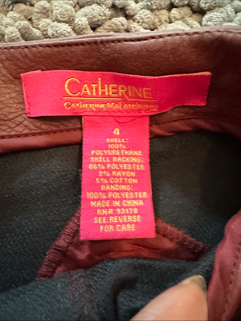 Faux Leather Pencil Skirt in Burgundy with Zip Pocket Detail - Picture 3 of 3